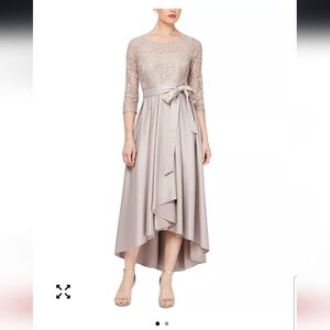 Alex Evenings Sequined-Bodice High-Low Gown Buff Champagne Nude Taupe Zipper